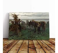 Willem Maris Boys Herding Donkeys Canvas Print | Gallery Wrapped 30mm Frame Wall Art | 30x20 inches | Ready to Hang | Modern Animal Picture | Living Room Bedroom Lounge Office