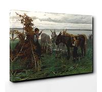 Willem Maris Boys Herding Donkeys Canvas Print | Gallery Wrapped 30mm Frame Wall Art | 30x20 inches | Ready to Hang | Modern Animal Picture | Living Room Bedroom Lounge Office