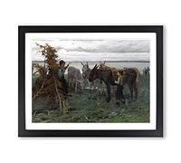 Willem Maris Boys Herding Donkeys Classic Painting Framed Print | A3 Black Framed Wall Art | Ready to Hang | Classic Animal Picture | Living Room Bedroom Lounge Office