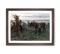 Willem Maris Boys Herding Donkeys Classic Painting Framed Print | A3 Walnut Framed Wall Art | Ready to Hang | Classic Animal Picture | Living Room Bedroom Lounge Office