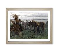 Willem Maris Boys Herding Donkeys Classic Painting Framed Print | A4 Oak Framed Wall Art | Ready to Hang | Classic Animal Picture | Living Room Bedroom Lounge Office