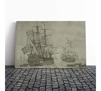 Willem Van de Velde The Elder Ships Canvas Print | Gallery Wrapped 30mm Frame Wall Art | 20x14 inches | Ready to Hang | Modern Beach Picture | Living Room Bedroom Lounge Office