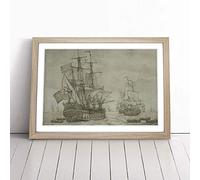 Willem van de Velde the Elder Ships Framed Wall Art Print Oak A2 | Ready to Hang, Satin Fine Art Paper, Fade-Resistant Inks, Acrylic Glazing, Securely Packaged, Made in the UK