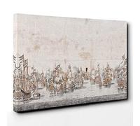 Willem Van de Velde The Elder The Battle of Femern Canvas Print | Gallery Wrapped 30mm Frame Wall Art | 30x20 inches | Ready to Hang | Modern Picture | Living Room Bedroom Lounge Office