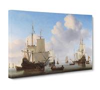 Willem van de Velde the Younger Dutch men of war Canvas Print | Gallery Wrapped 30mm Frame Wall Art | 24x16 inches | Ready to Hang | Classic People Picture | Living Room Bedroom Lounge Office