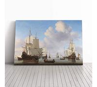 Willem Van de Velde The Younger Dutch Men of war Canvas Print | Gallery Wrapped 30mm Frame Wall Art | 30x20 inches | Ready to Hang | Modern People Picture | Living Room Bedroom Lounge Office