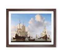 Willem van de Velde the Younger Dutch men of war Classic Painting Framed Print | A3 Walnut Framed Wall Art | Ready to Hang | Classic Historical Picture | Living Room Bedroom Lounge Office