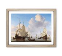 Willem van de Velde the Younger Dutch men of war Classic Painting Framed Wall Art Print, Ready to Hang Picture for Living Room Bedroom Home Office Décor, Oak A3 (46 x 34 cm)