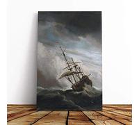 Willem Van de Velde The Younger Raging Storm Ship Canvas Print | Gallery Wrapped 30mm Frame Wall Art | 24x16 inches | Ready to Hang | Modern Seascape Picture | Living Room Bedroom Lounge Office