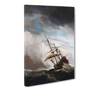 Willem Van De Velde The Younger Raging Storm Ship Canvas Print | Gallery Wrapped 30mm Frame Wall Art | 30x20 inches | Ready to Hang | Classic Seascape Picture | Living Room Bedroom Lounge Office