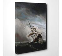 Willem Van de Velde The Younger Raging Storm Ship Canvas Print | Gallery Wrapped 30mm Frame Wall Art | 30x20 inches | Ready to Hang | Modern Seascape Picture | Living Room Bedroom Lounge Office
