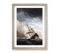 Willem Van De Velde The Younger Raging Storm Ship Classic Painting Framed Print | A4 Oak Framed Wall Art | Ready to Hang | Classic Vehicle Picture | Living Room Bedroom Lounge Office