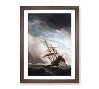 Willem Van De Velde The Younger Raging Storm Ship Classic Painting Framed Print | A4 Walnut Framed Wall Art | Ready to Hang | Classic Vehicle Picture | Living Room Bedroom Lounge Office