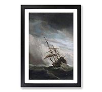 Willem Van de Velde The Younger Raging Storm Ship Framed Print | A2 Black Framed Wall Art | Ready to Hang | Modern Vehicle Picture | Living Room Bedroom Lounge Office