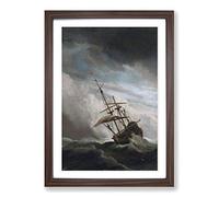 Willem Van de Velde The Younger Raging Storm Ship Framed Print | A2 Walnut Framed Wall Art | Ready to Hang | Modern Vehicle Picture | Living Room Bedroom Lounge Office