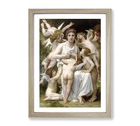William Adolphe Bouguereau Assault Classic Painting Framed Wall Art Print, Ready to Hang Picture for Living Room Bedroom Home Office Décor, Oak A4 (34 x 25 cm)