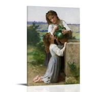 William Adolphe Bouguereau At The Fountain Classic Masterpiece Poster Wall Art Scroll Canvas Painting Picture Living Room Decor Home 12x18inch(30x45cm)