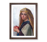 William Adolphe Bouguereau Girl With A Pomegranate Classic Painting Framed Wall Art Print, Ready to Hang Picture for Living Room Bedroom Home Office Décor, Walnut A4 (34 x 25 cm)