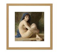 William Adolphe Bouguereau Seated Nude 1884 Painting 8X8 Inch Square Wooden Framed Wall Art Print Picture with Mount Artery8 Light Oak One Size