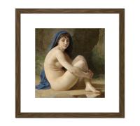 William Adolphe Bouguereau Seated Nude 1884 Painting 8X8 Inch Square Wooden Framed Wall Art Print Picture with Mount Artery8 Brown One Size
