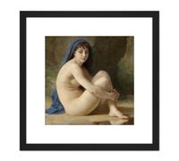 William Adolphe Bouguereau Seated Nude 1884 Painting 8X8 Inch Square Wooden Framed Wall Art Print Picture with Mount Artery8 Black One Size