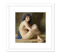 William Adolphe Bouguereau Seated Nude 1884 Painting 8X8 Inch Square Wooden Framed Wall Art Print Picture with Mount Artery8 White One Size