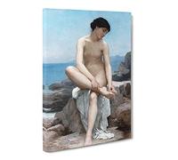 William Adolphe Bouguereau The Bather Classic Painting Canvas Wall Art Print Ready to Hang, Framed Picture for Living Room Bedroom Home Office Décor, 20x14 Inch (50x35 cm)