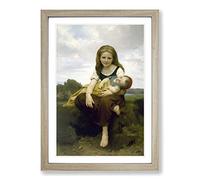 William Adolphe Bouguereau The Elder Sister Framed Print | A2 Oak Framed Wall Art | Ready to Hang | Modern Nature Picture | Living Room Bedroom Lounge Office