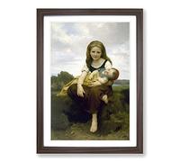 William Adolphe Bouguereau The Elder Sister Framed Print | A2 Walnut Framed Wall Art | Ready to Hang | Modern Nature Picture | Living Room Bedroom Lounge Office