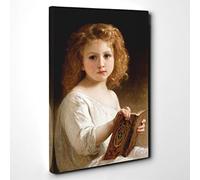 William Adolphe Bouguereau Young Girl Reading Canvas Print | Gallery Wrapped 30mm Frame Wall Art | 30x20 inches | Ready to Hang | Modern People Picture | Living Room Bedroom Lounge Office