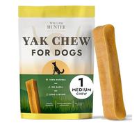 William Hunter Yak Chews for Dogs - Himalayan Hard Cheese Dog Treat - Natrual, Long Lasting, Odor Free Chew for Aggressive Chewers - Large Organic Dog Dental Chew (1 Medium Chew)