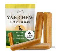 William Hunter Yak Chews for Dogs - Himalayan Hard Cheese Dog Treat - Natural, Long Lasting, Odor Free Chew for Aggressive Chewers - Large Organic Dog Dental Chew (4 Medium Chews)