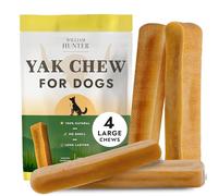 William Hunter Yak Chews for Dogs - Himalayan Hard Cheese Dog Treat - Natural, Long Lasting, Odor Free Chew for Aggressive Chewers - Large Organic Dog Dental Chew (4 Large Chews)