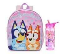 William Lamb Bluey Girls 3D Backpack and Water Bottle Set with Side Mesh Pocket, Pink Toddler Backpack with Padded Straps and Complimenting 580ml Water Bottle Ages 3-7 Years