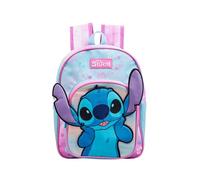 William Lamb Stitch Kids Backpack - Official Licensed School bag with 3D Ears, Light Blue & Pink Floral Design, Padded Straps, Front Pocket, Durable Zipper