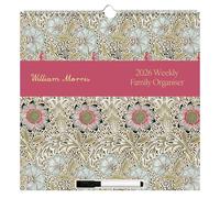 William Morris 2026 Family Organiser Wall Calendar | 5-Column Monthly Planner with Pen, Wipeable Overlay & Tear-Off Shopping & To-Do Lists