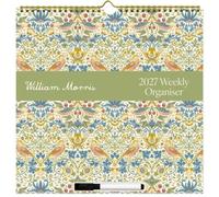 William Morris 2027 Family Organiser Wall Calendar | 5-Column Monthly Planner with Pen, Wipeable Overlay & Tear-Off Shopping & To-Do Lists