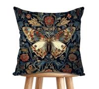 William Morris Abstract Vintage Floral Velvet Butterfly Design Throw Pillow Covers Home Decor, Retro Art Deco Pillowcase Cushion Cover for Bed Sofa Living Room, Square 18x18inch (Blue-Butterfly)