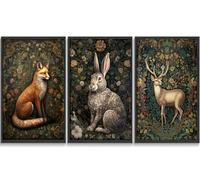 William Morris Animal Wall Art, Fox, Rabbit, Sika, Deer, Canvas Poster, Prints, Forest, Wildlife Pictures, Painting, Gothic, Botanical Flower Oil, Wall Decoration for Bedroom, Unframed (12x12")