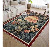 William Morris Area Rug Living Room Rugs 160x230 Washable Large Soft Navy Peach Peony Floral Farmhouse Rug Indoor Floor Carpet for Bedroom Under Dining Table Home Office Cottagecore Decor