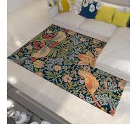 William Morris Area Rugs for Living Room Strawberry Thief Print Bedroom Rugs 120x180cm Large Washable Plants Birds Soft Vintage Floor Carpet Non Slip for Kitchen Office Entryway Home Office Decor