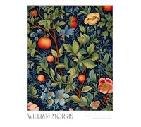 William Morris Art Print, Botanical Floral Pattern, Navy Blue with Orange Fruits and Flowers, Decorative Wall Art 18 x 24 inch unframed poster print
