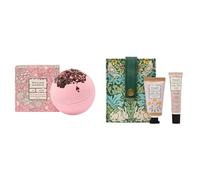 William Morris At Home Bath Bomb 200g, Scented Rose Petals+William Morris At Home Hand Cream 30ml and Lip Balm 10ml in Display Tray with Canvas Pocket Pouch
