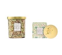 William Morris at Home Candle 180g, Sunlit Tomato Scent+William Morris at Home Bath Fizzer Gift Set,Purple Basil Fragrance 2X 100g