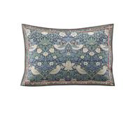 William Morris at Home Midnight Strawberry Thief 100% Cotton Sateen Duvet Cover Set 250 Thread Count In Prussian Blue (Standard Pillowcases Pair: 50cm x 75cm)