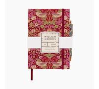 William Morris At Home Notebook with Raspberry Indigo Ballpoint Pen, A5 Hard Cover, 96 Lined Paper, Travel Size, Gift For Writers, Stationery, FSC Certified Paper, Strawberry Thief Collection