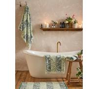 William Morris At Home Pure Cotton Striped Floral Bath Mat Green Mix
