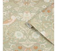 William Morris At Home Sage Strawberry Thief Classic Smooth Wallpaper
