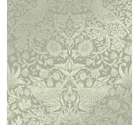 William Morris At Home Strawberry Thief Fibrous Wallpaper | Sage