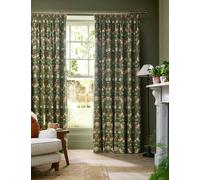 William Morris At Home Strawberry Thief Pure Cotton Blackout Curtains Green Mix